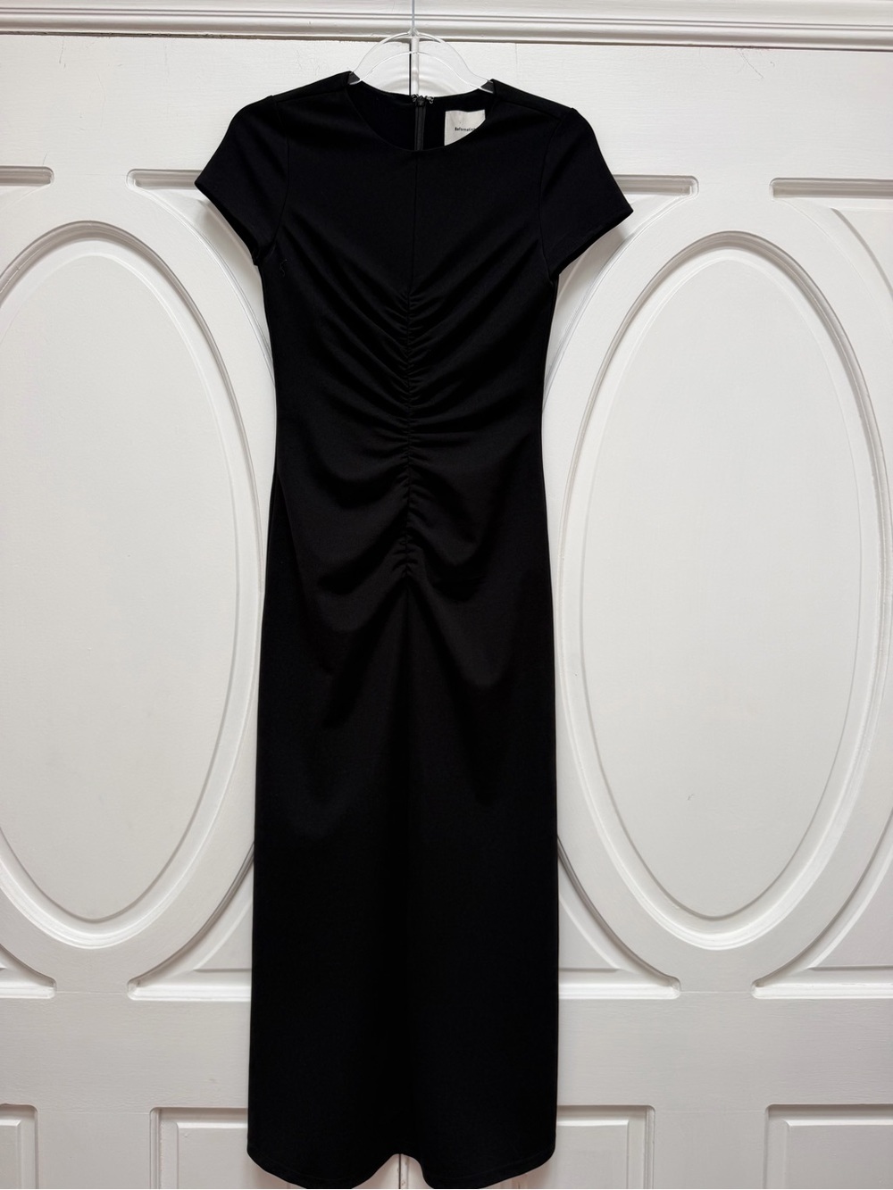 Reformation Amika Black Ruched Short-Sleeve Midi Dress NWT XS